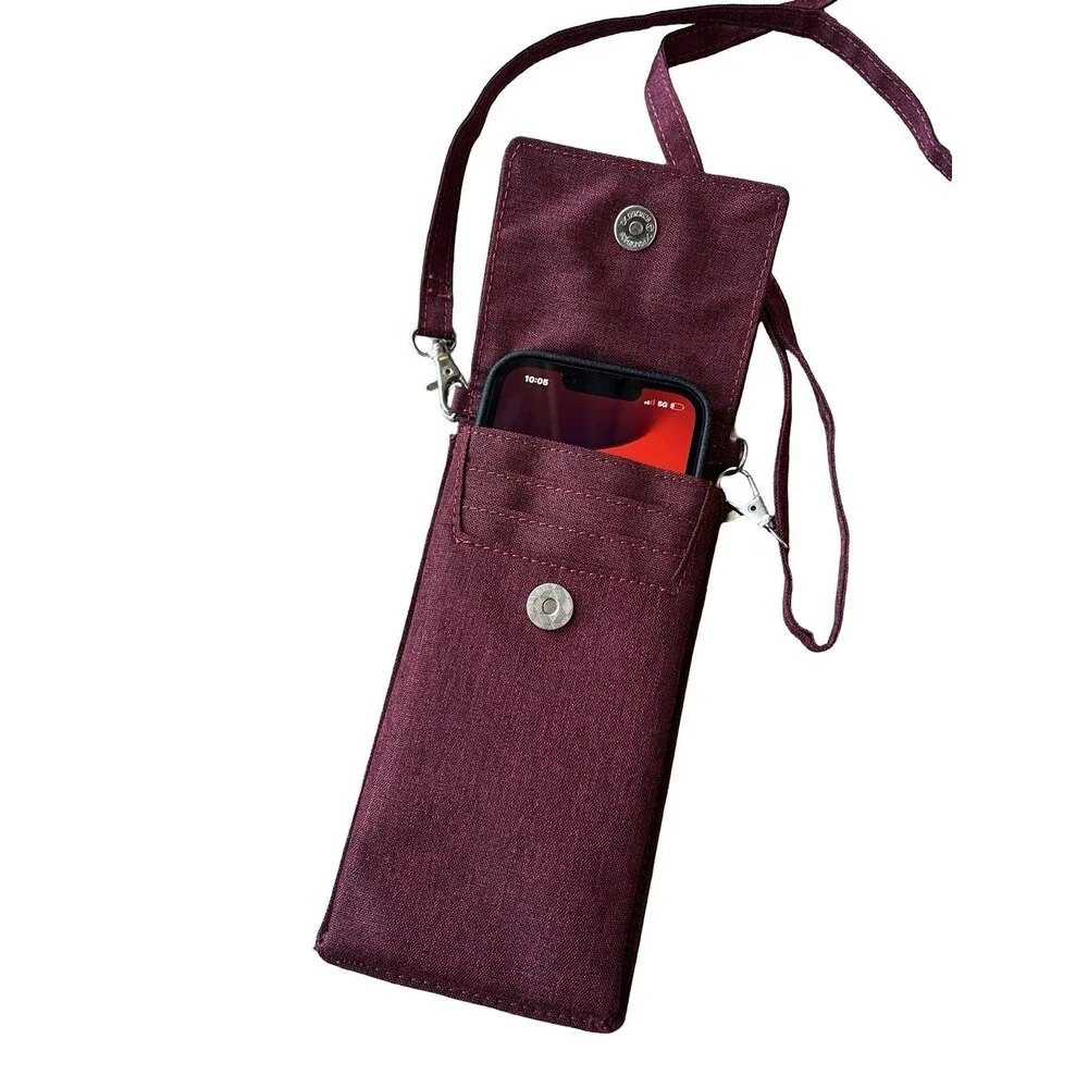 Cell Phone Crossbody Bag Wallet Burgundy Credit Card Holder Travel Mini Purse